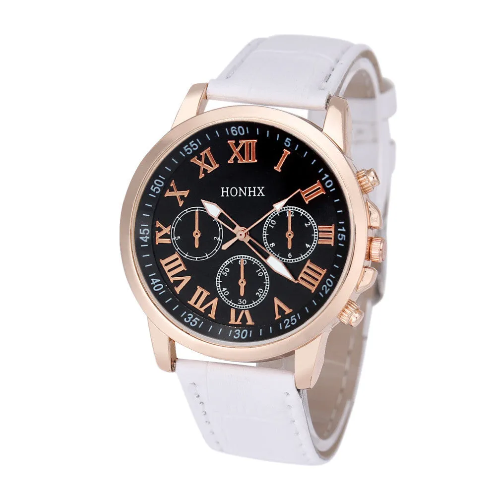 Womens Roman Numerals Faux Leather Analog Quartz Watch