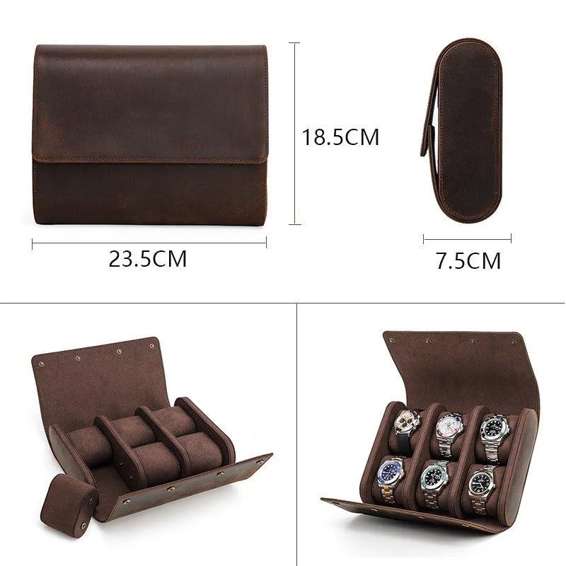 Woosir Leather Watch Roll Case for 6 Watches