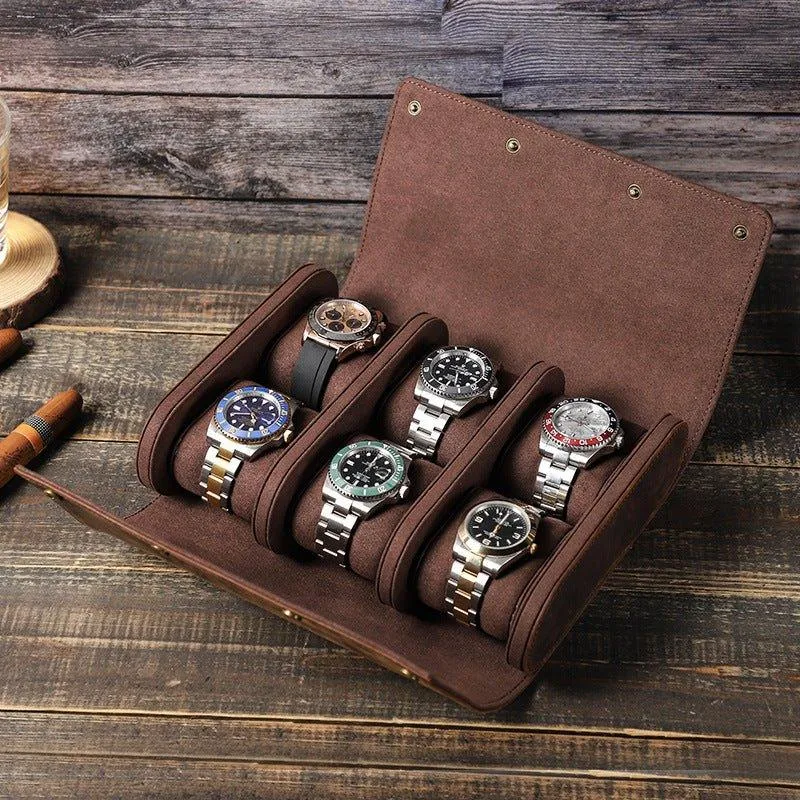 Woosir Leather Watch Roll Case for 6 Watches