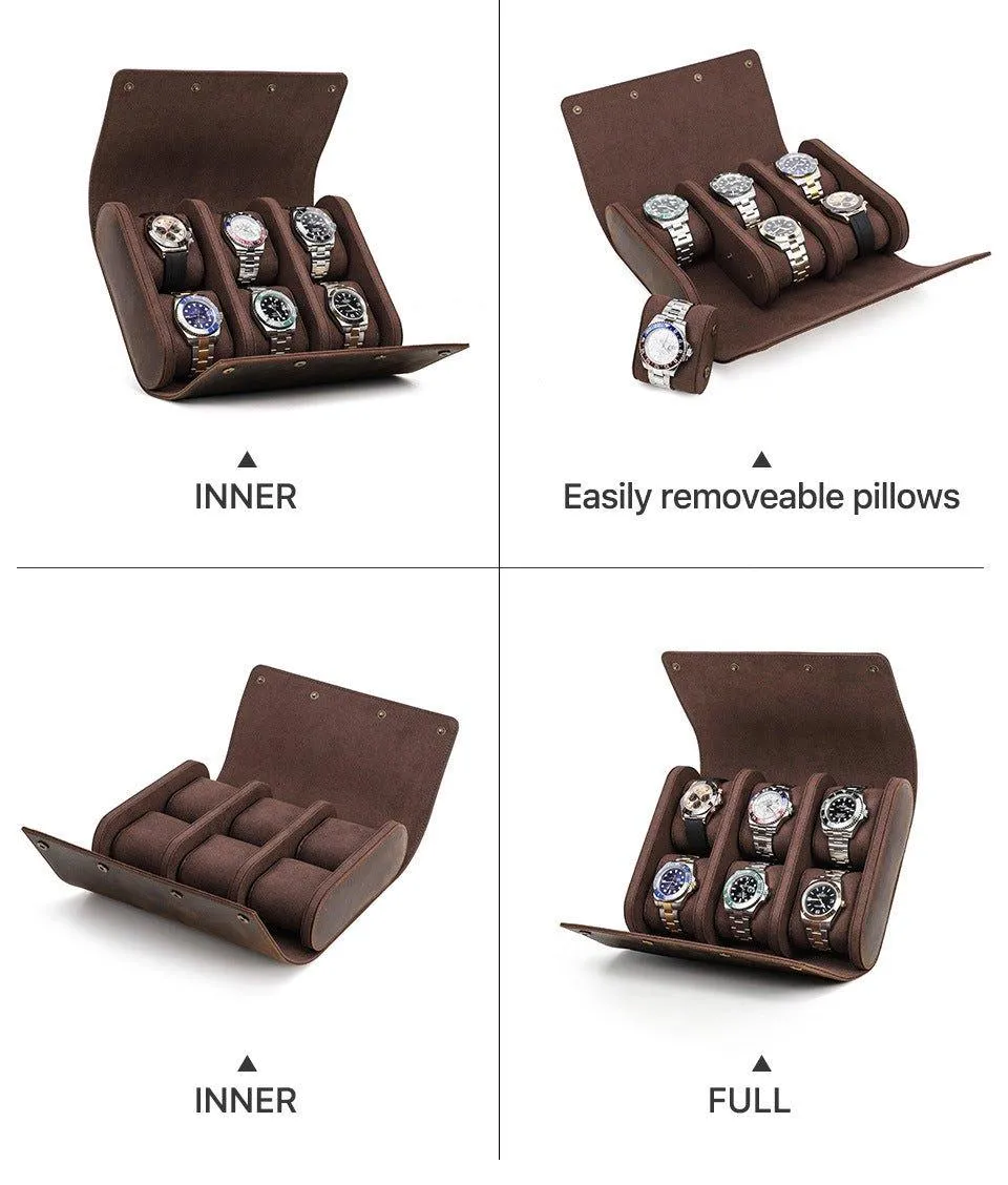 Woosir Leather Watch Roll Case for 6 Watches