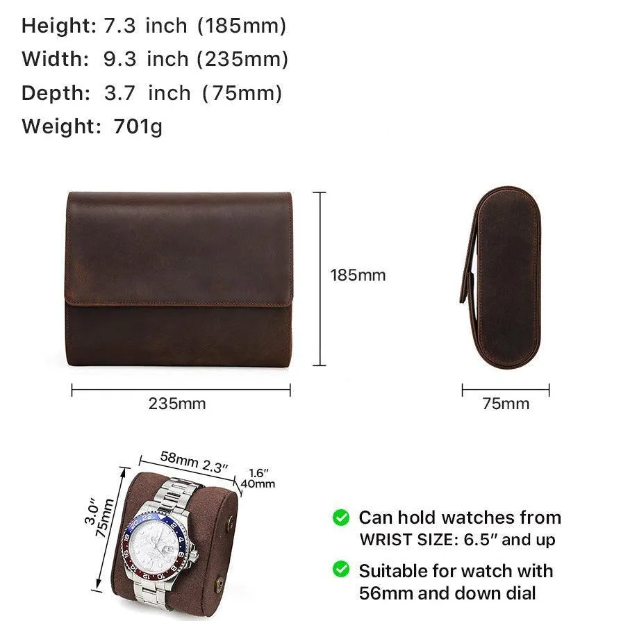 Woosir Leather Watch Roll Case for 6 Watches